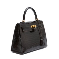 Hermès 1990s Sac Kelly 25 Sellier Brown Precious Leather Hand Bag strap Hermès