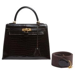 Hermès 1990s Sac Kelly 25 Sellier Brown Precious Leather Hand Bag strap Hermès