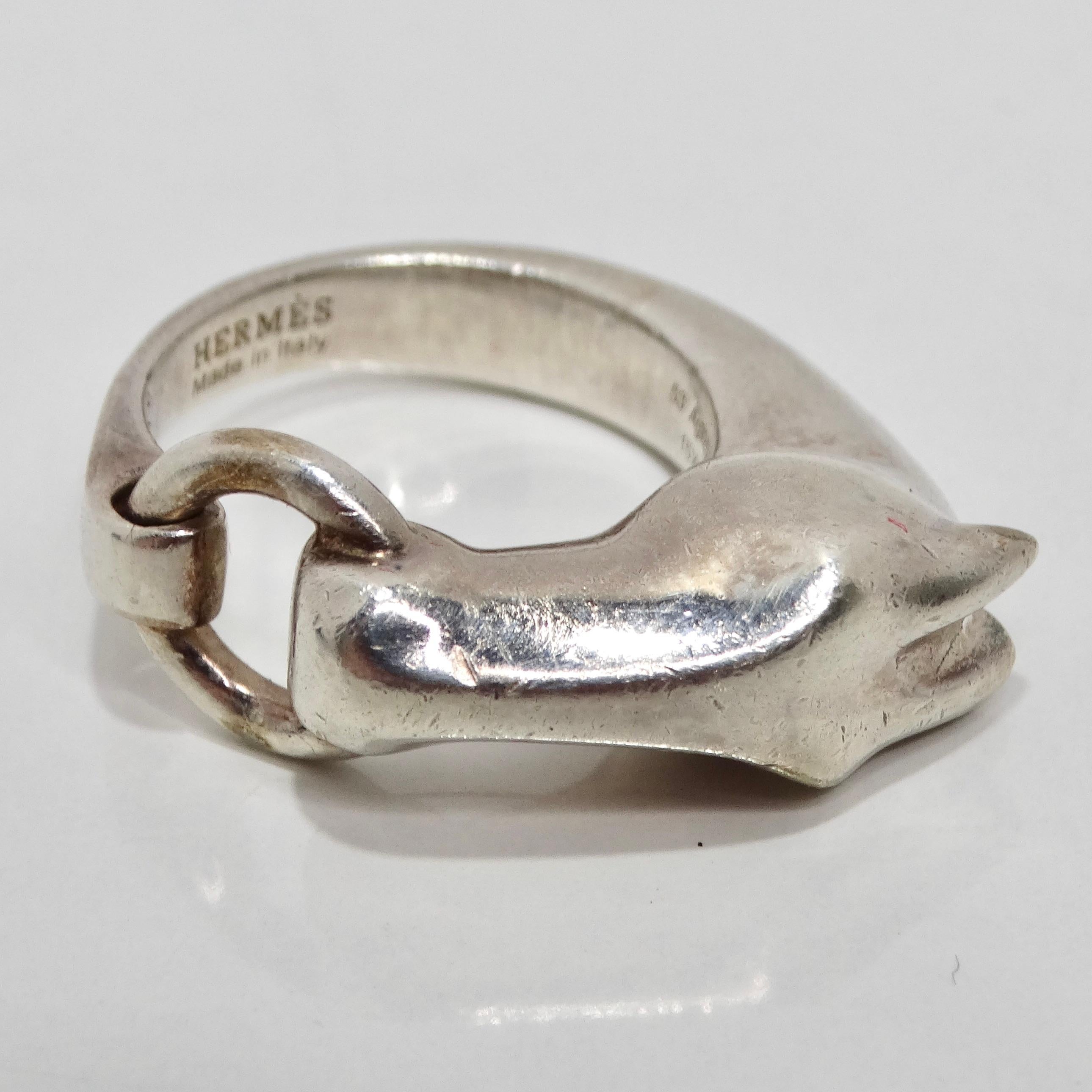 Hermes 1990s Silver Gallop Ring For Sale 5
