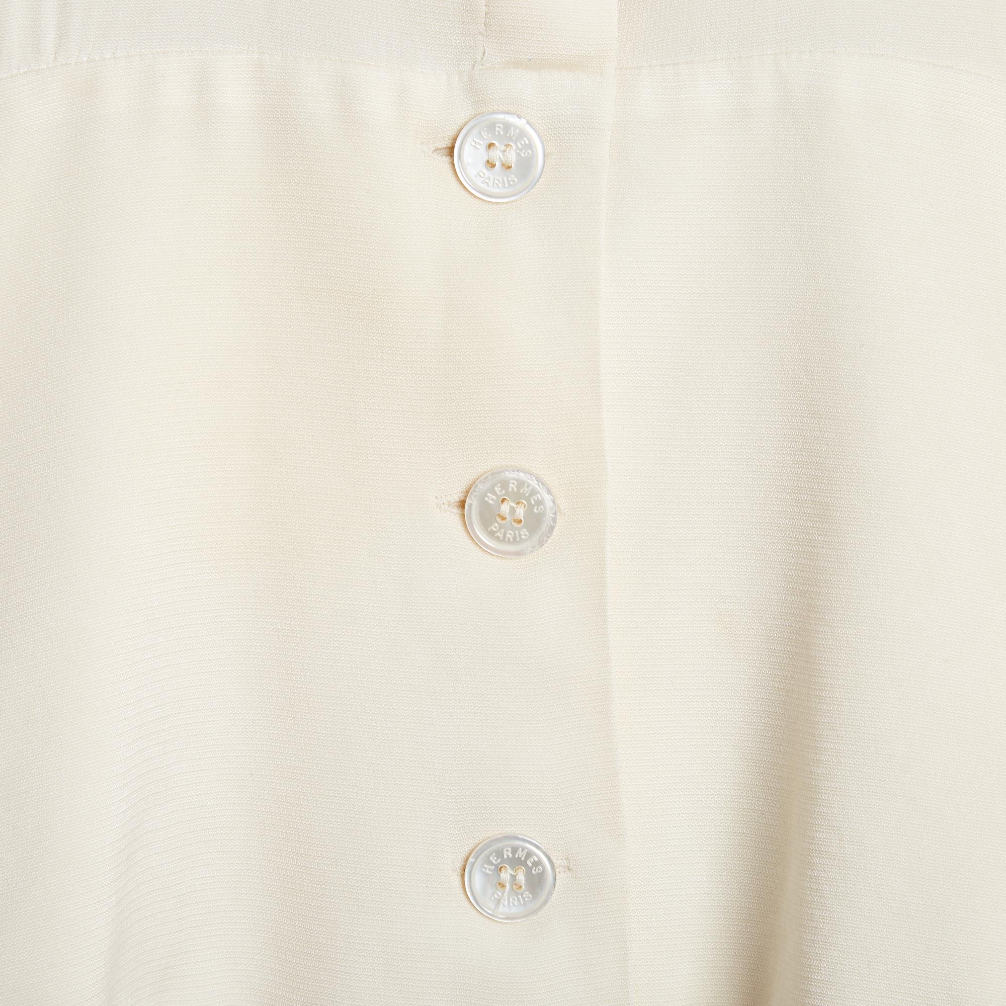 Beige Hermès 1990s Top Soie FR38 Ecru Silk Crepe Fluted Blouse Shirt UK10 US6 Hermes For Sale