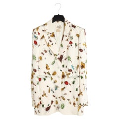 Hermès 1990 Veste Soie Insectes FR38 Ecru Silk Twill Jacket UK10 US8 Hermes