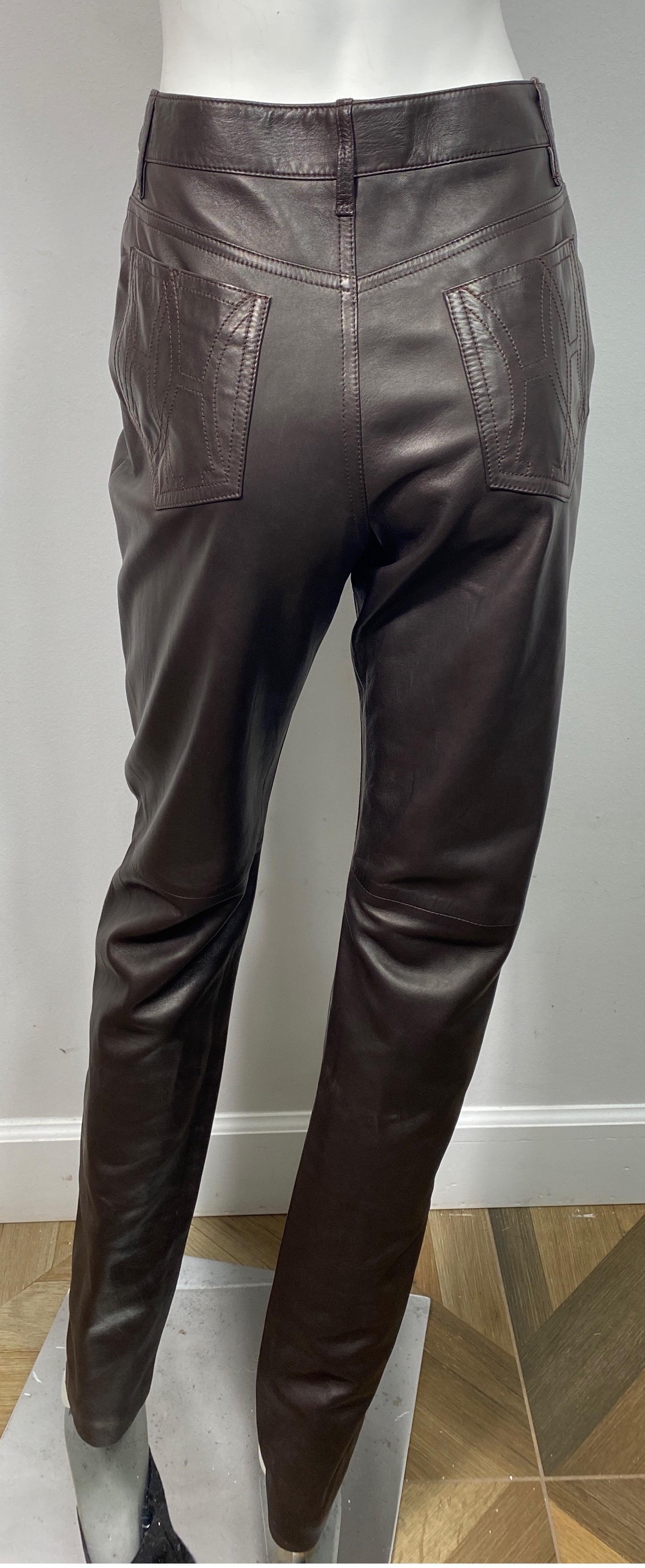 Hermes 1990’s Vintage Chocolate Brown Jean Style Leather Pants - Size 42 For Sale 7
