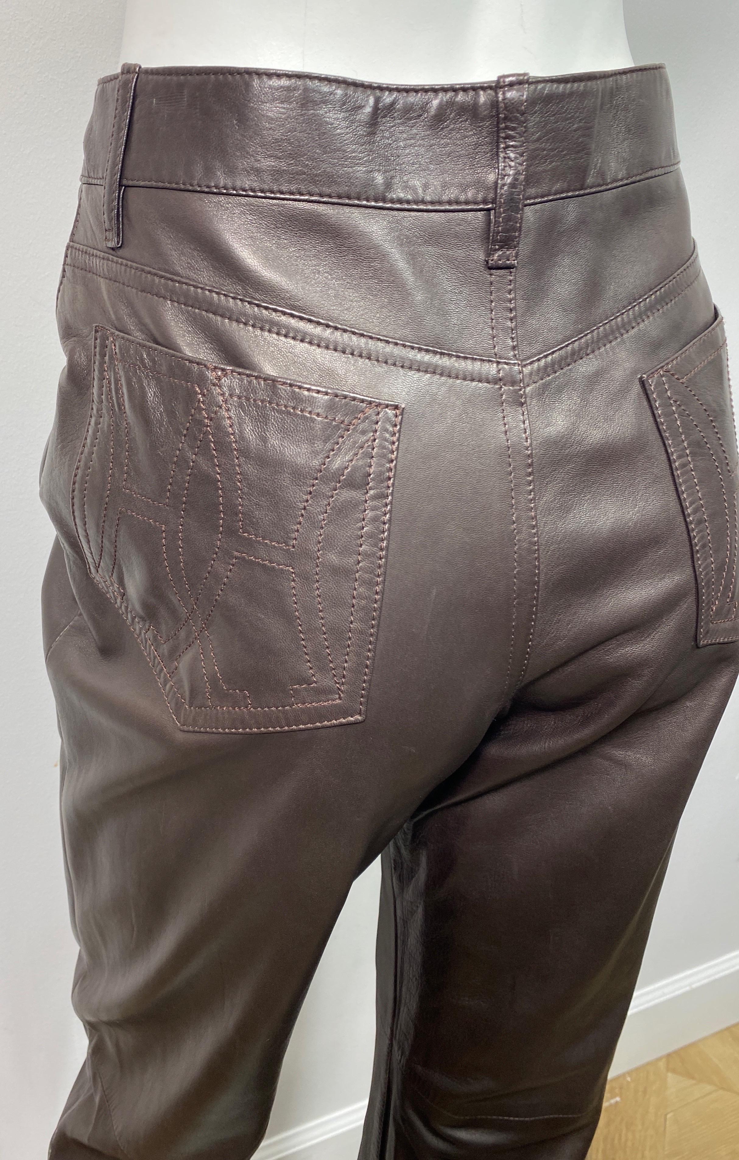Hermes 1990’s Vintage Chocolate Brown Jean Style Leather Pants - Size 42 For Sale 10