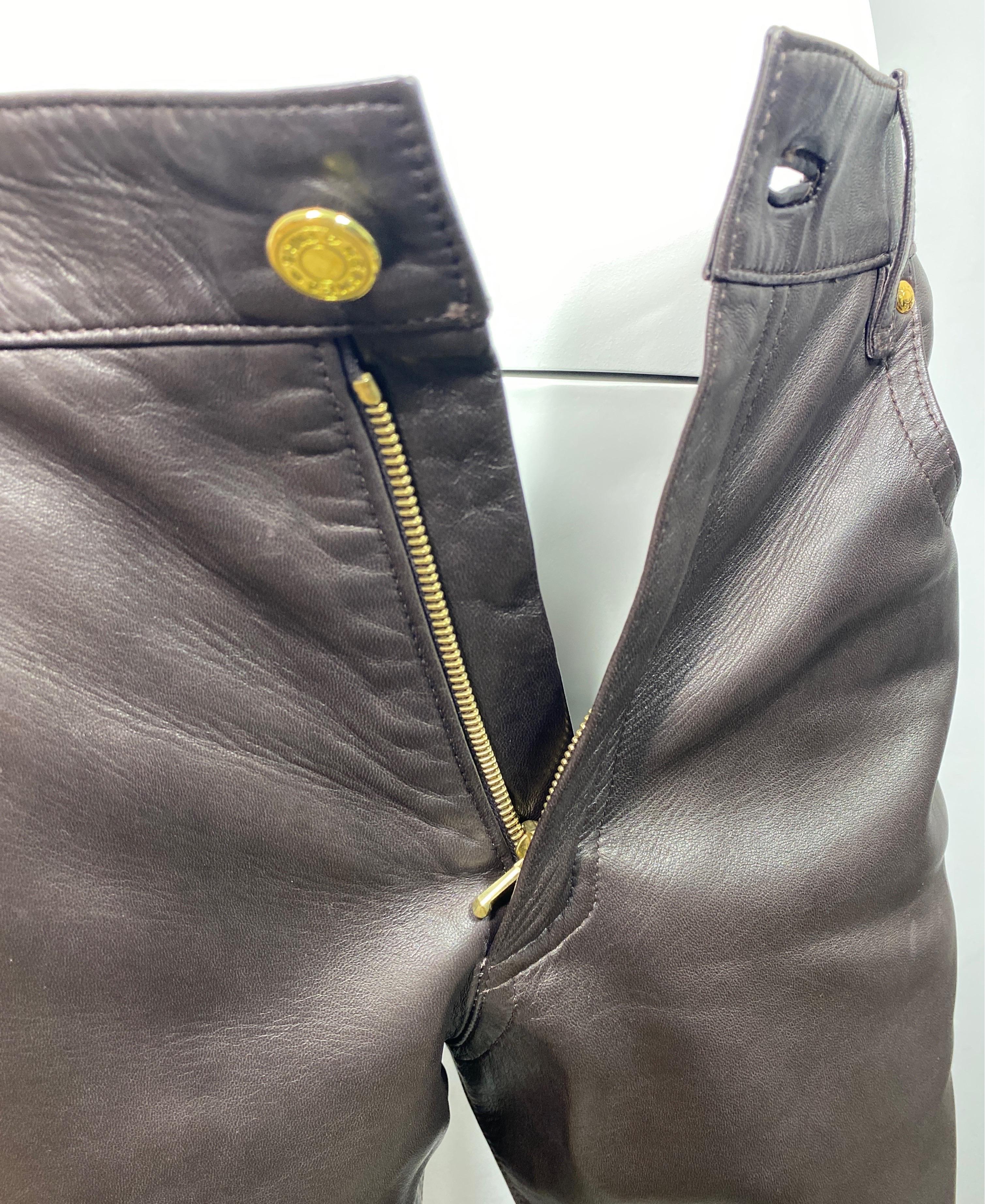 Hermes 1990’s Vintage Chocolate Brown Jean Style Leather Pants - Size 42 For Sale 12