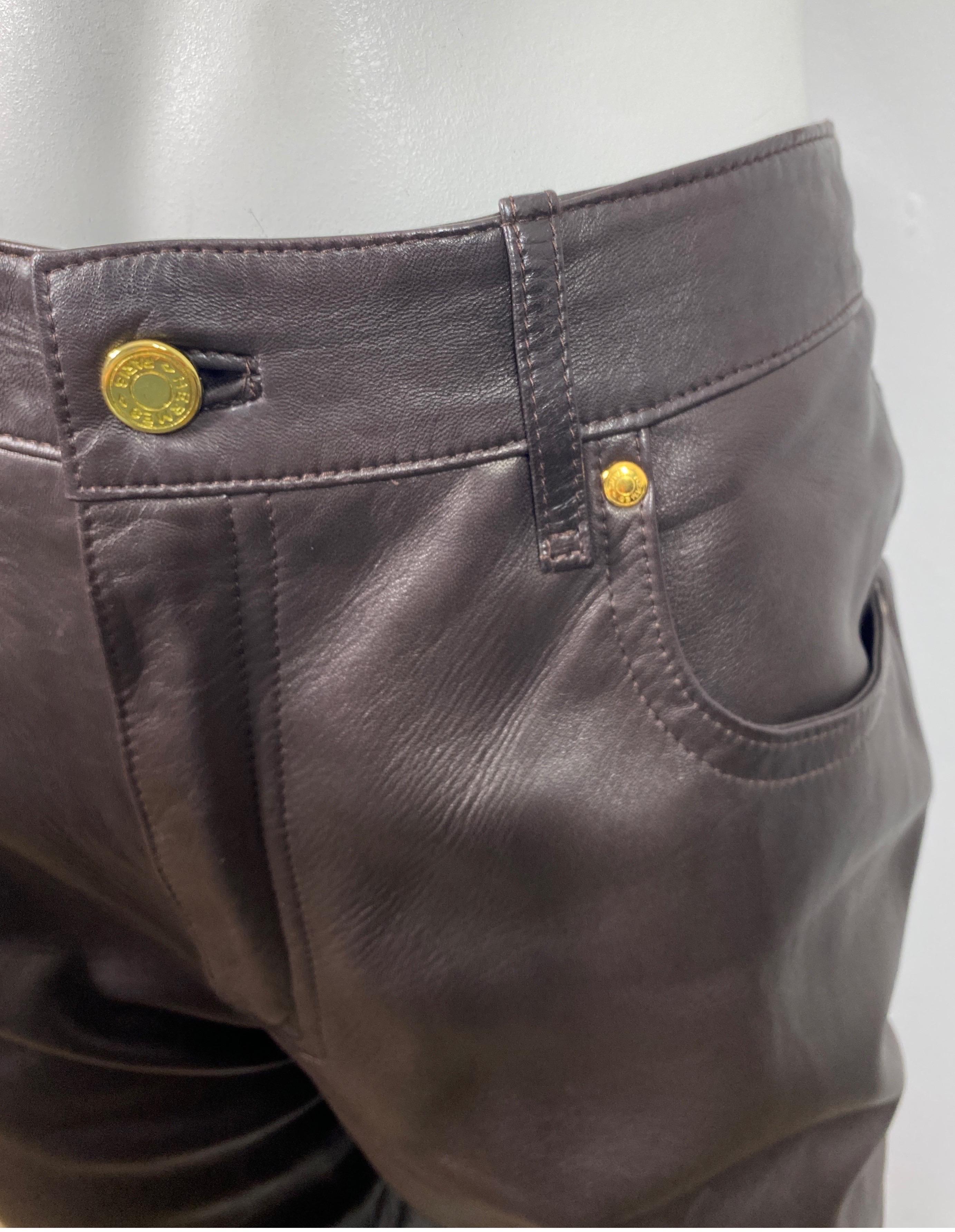 Hermes 1990’s Vintage Chocolate Brown Jean Style Leather Pants - Size 42 For Sale 3