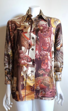 HERMÈS - 1990s Women's Silk Shirt with Iconic Oliver Kermit Prints