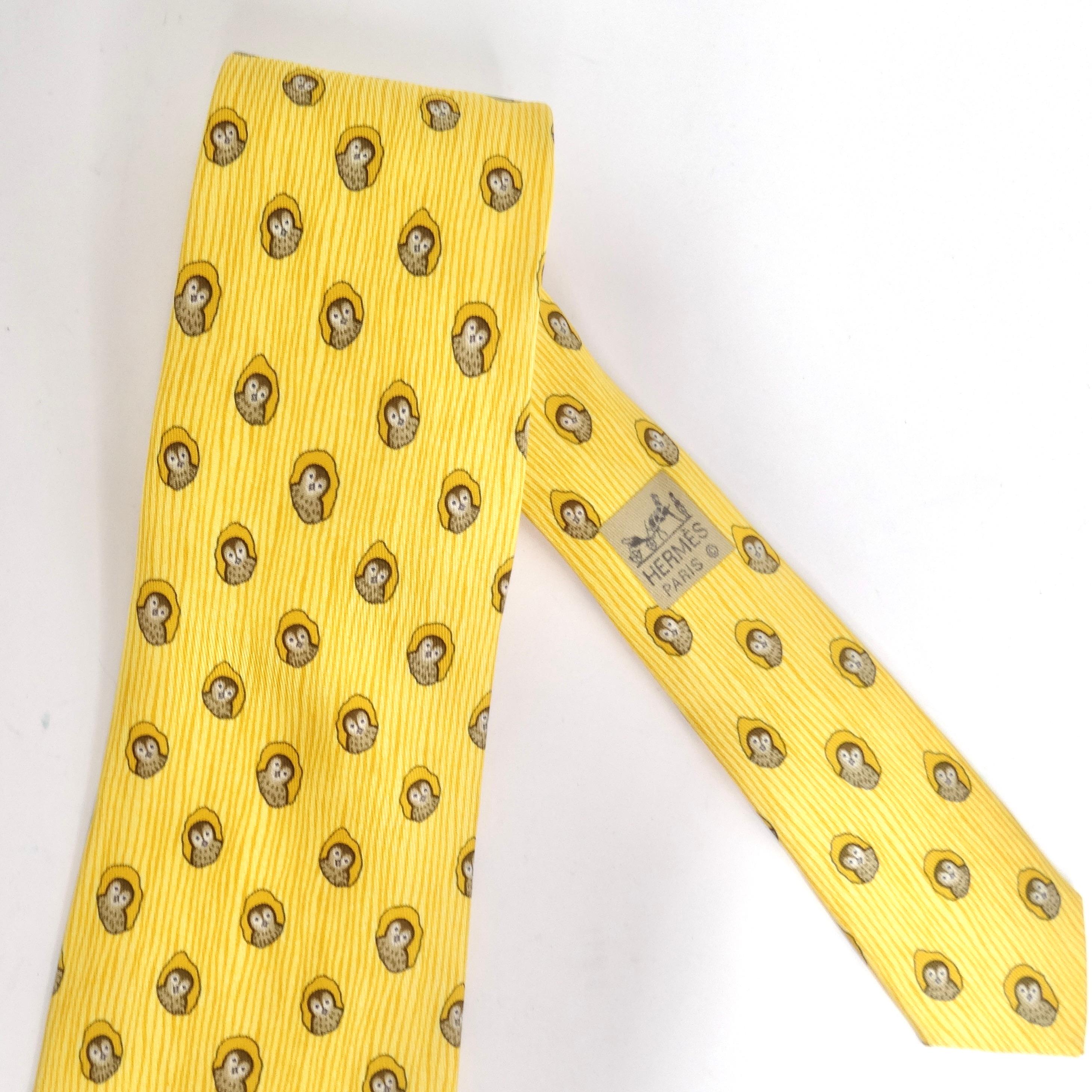 Women's or Men's Hermes 1990s Yellow Owl Tie