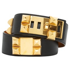 Retro Hermès 1991 Ceinture Medor Collier de Chien T75 Black Leather Medor Belt