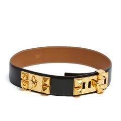Hermès 1991 Ceinture Medor T75 Collier de chien M, ceinture en cuir noir, 30 pouces, Hermès