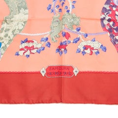 Hermès 1991 Foulard Carré 90 Samourai Red Coral Silk Scarf Hermes