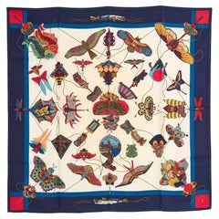 Hermès 1991 Foulard Carré 90 Soies Volante Navy Ecru Sciarpa di seta Hermes
