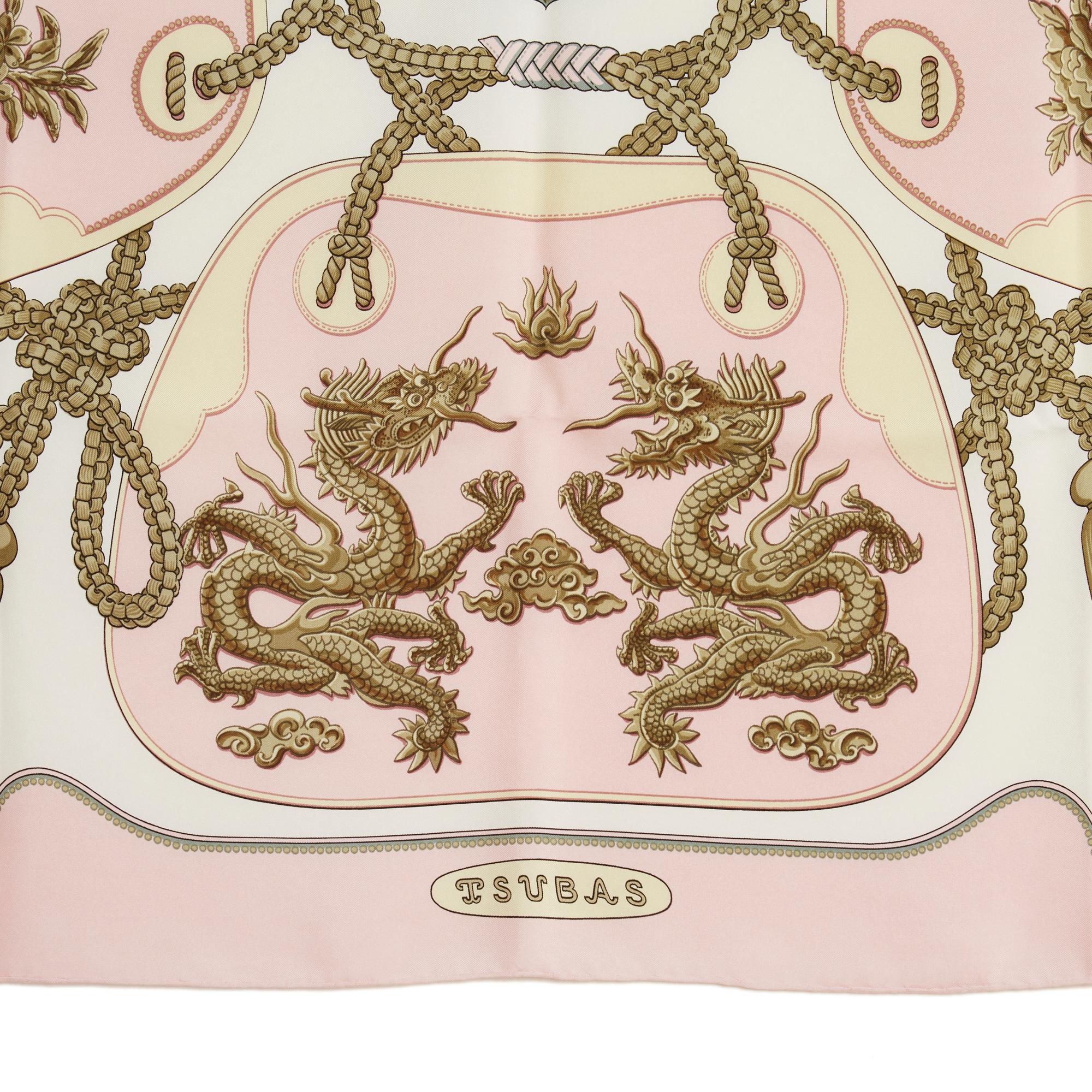 Beige Hermès 1991 Foulard Carré 90 Tsubas Baby Pink Silk Scarf Hermes