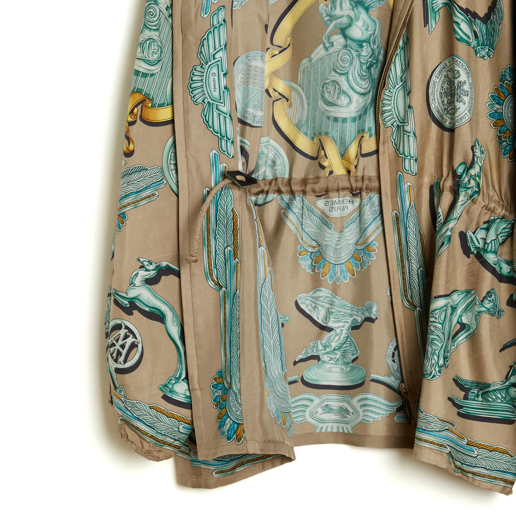 Hermès 1991 Parka FR42 Les Parures du Vent Giacca in Twill di Seta US14 US10 Hermes in vendita 3