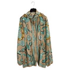Hermès 1991 Parka FR42 Les Parures du Vent Chaqueta de sarga de seda US14 US10 Hermes