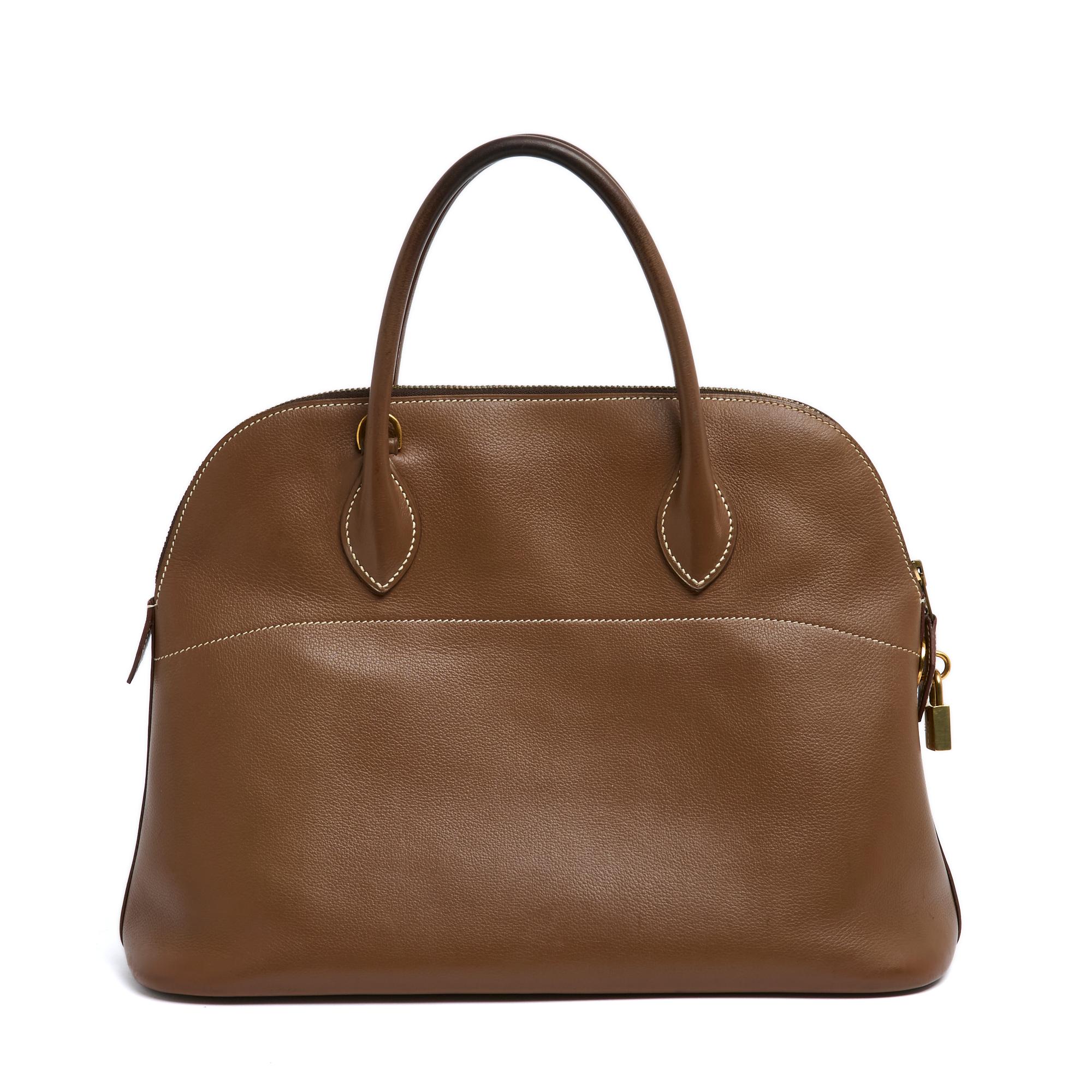 Hermès 1991 Sac Bolide 35 Brown Leather Bolide Bag With Strap Hermes Spa In Good Condition For Sale In PARIS, FR