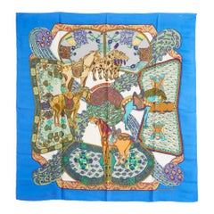 Hermès 1991 Scarf Carre 90 Art des Steppes Blue