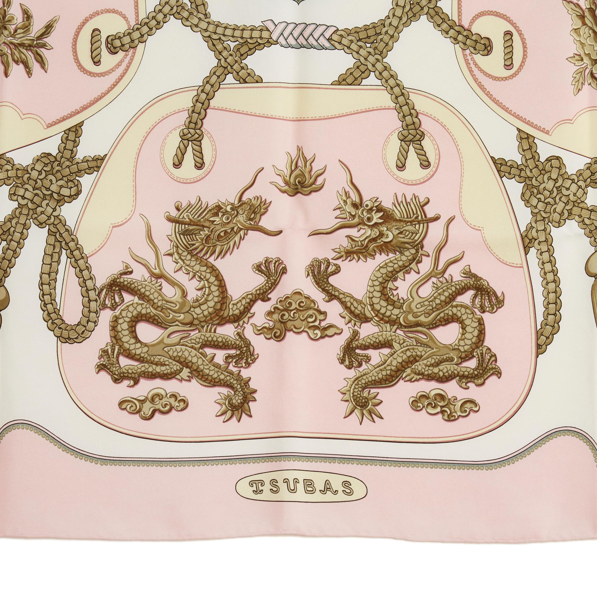 Hermès 1991 Scarf Carre 90 Tsubas Light Pink In Good Condition In PARIS, FR