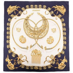 Hermes 1992s Marineblau Les Cavaliers d'Or von Dimitri Rybaltchenko Seidenschal