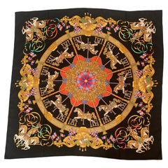 Hermes 1993 Luna Park Carousel Silk Scarf with Black Background