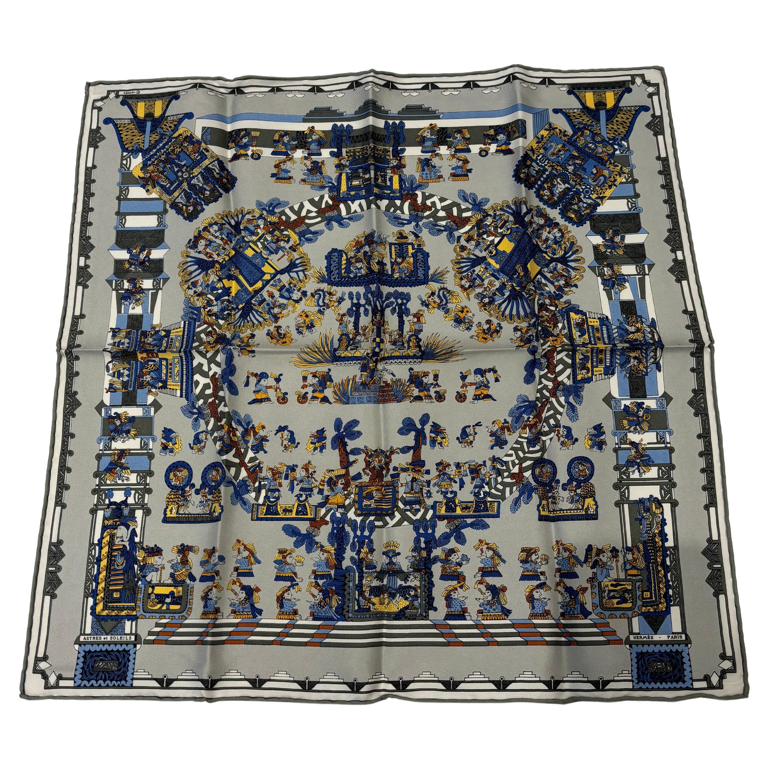 Hermes 1994 "Astres et Soleil" Rare Silk 16.5"x16.5" Scarf by A. Faivre For Sale