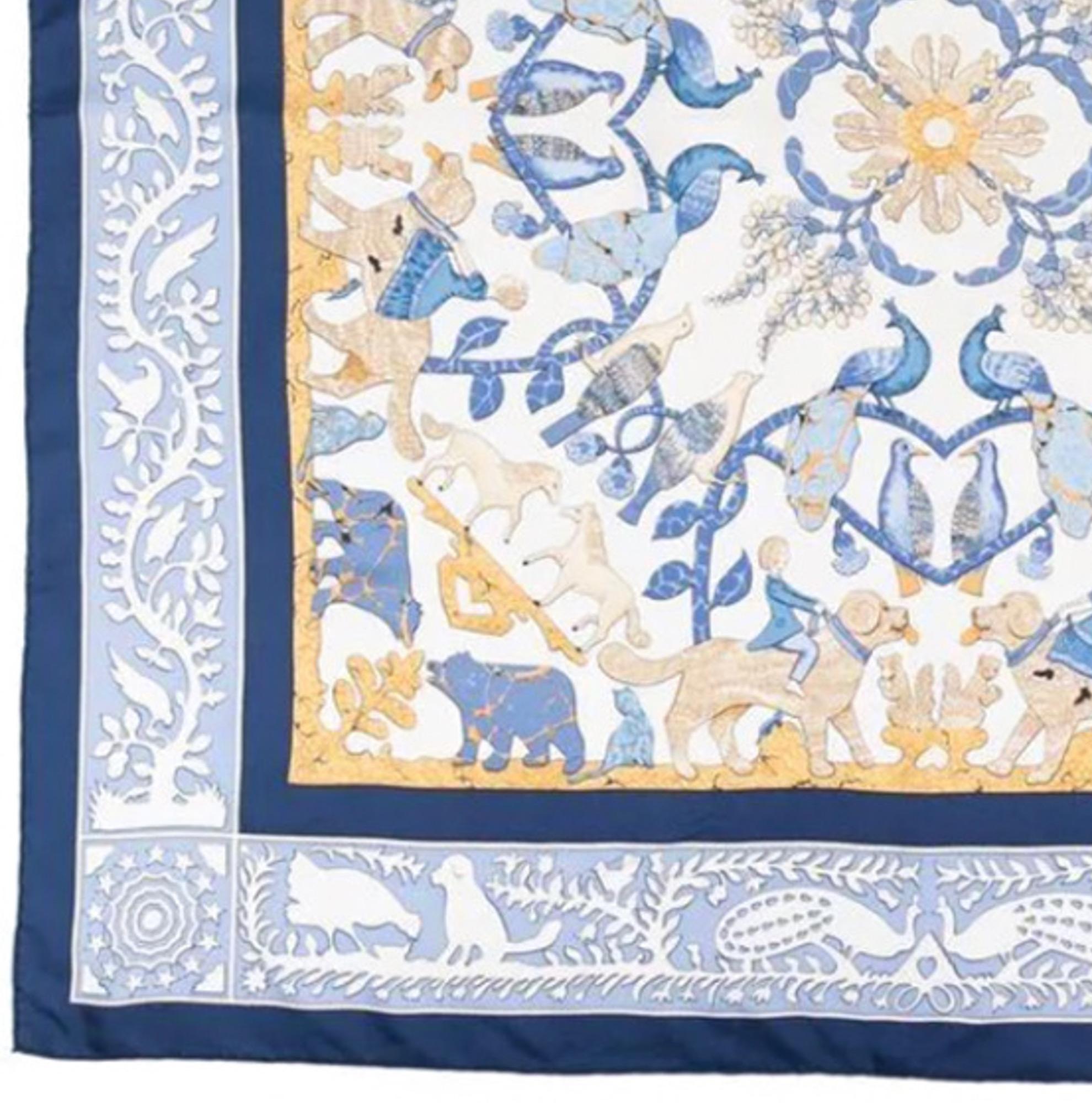 Blauer Seidenschal „Early America“ von F.de la Perriere, Hermès, 1994 im Zustand „Gut“ in Paris, FR