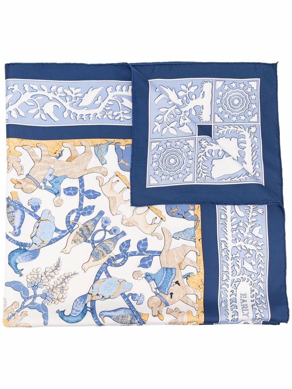 Blauer Seidenschal „Early America“ von F.de la Perriere, Hermès, 1994 1