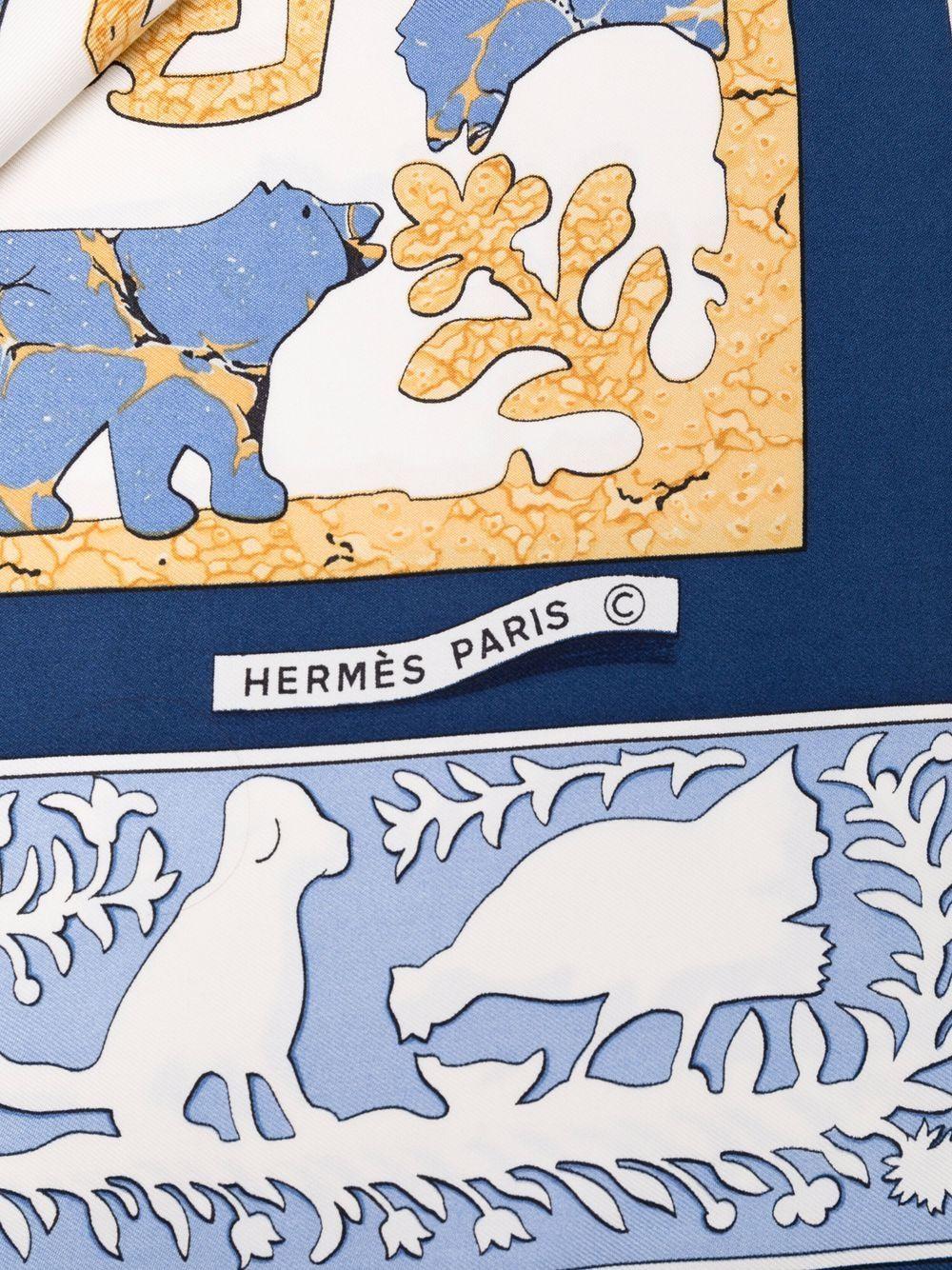 Blauer Seidenschal „Early America“ von F.de la Perriere, Hermès, 1994 2