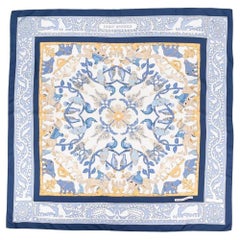 Blauer Seidenschal „Early America“ von F.de la Perriere, Hermès, 1994