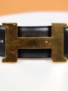 Hermès 1995 Black Leather H Buckle Belt