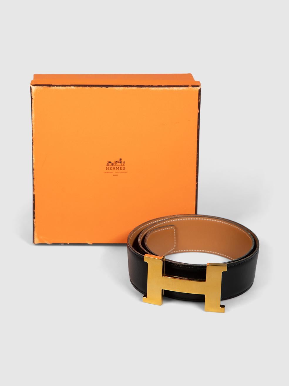 Arancia Hermès 1995 Black Leather H Buckle Belt