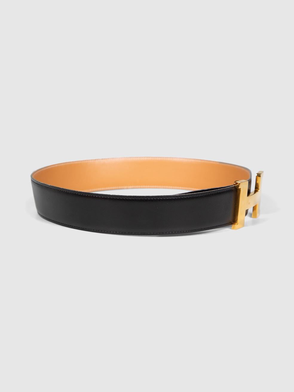 Hermès 1995 Black Leather H Buckle Belt In condizioni buone a London, GB