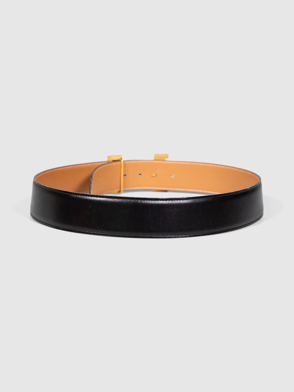 Donna Hermès 1995 Black Leather H Buckle Belt