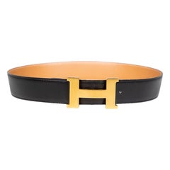 Hermès 1995 Black Leather H Buckle Belt