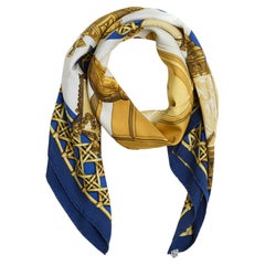 Hermès 1995 Scarf Carre 90 Feux de Route Blue Gold