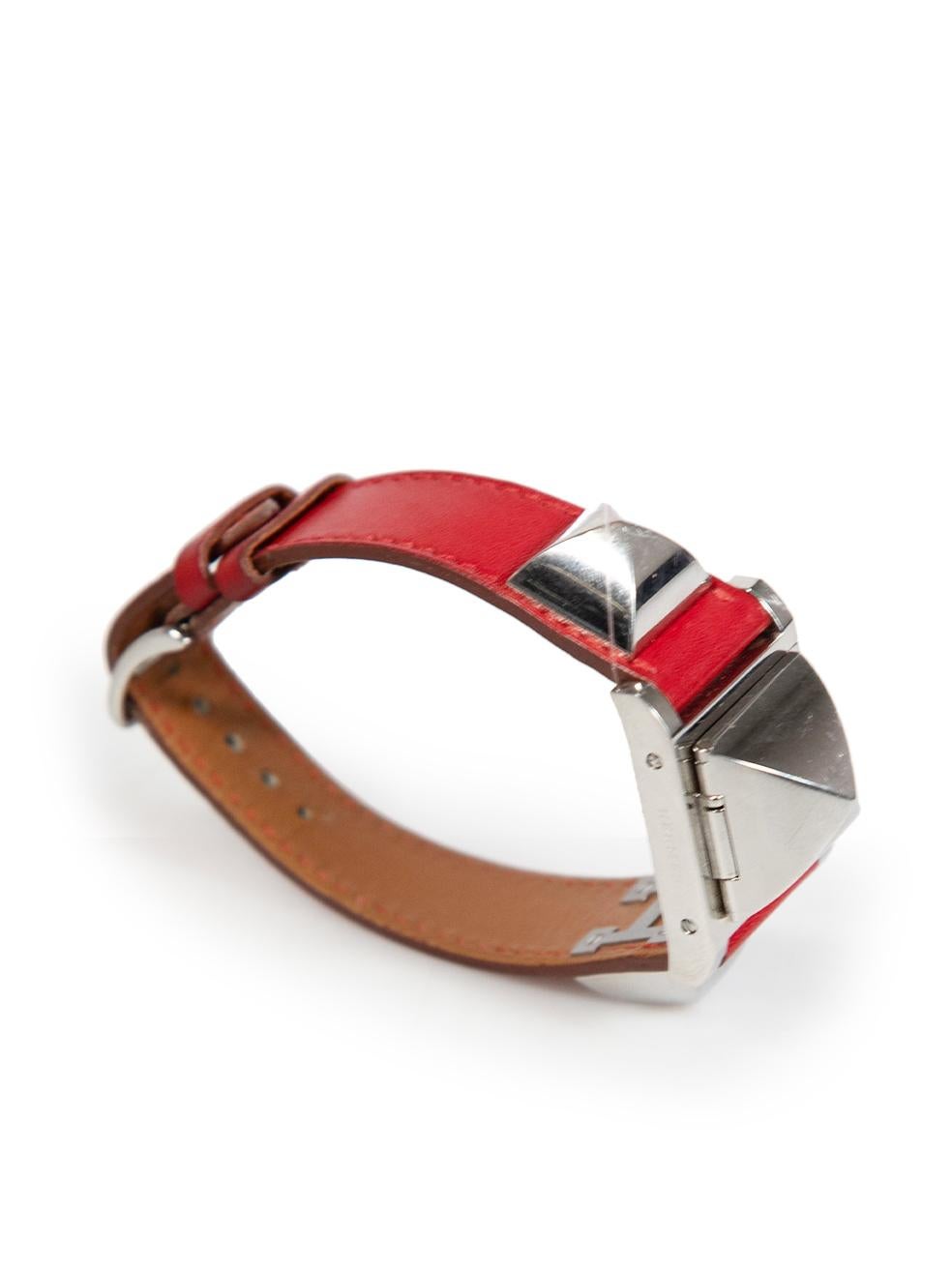 Women's Hermès 1995 Silver With Red Leather Médor Watch