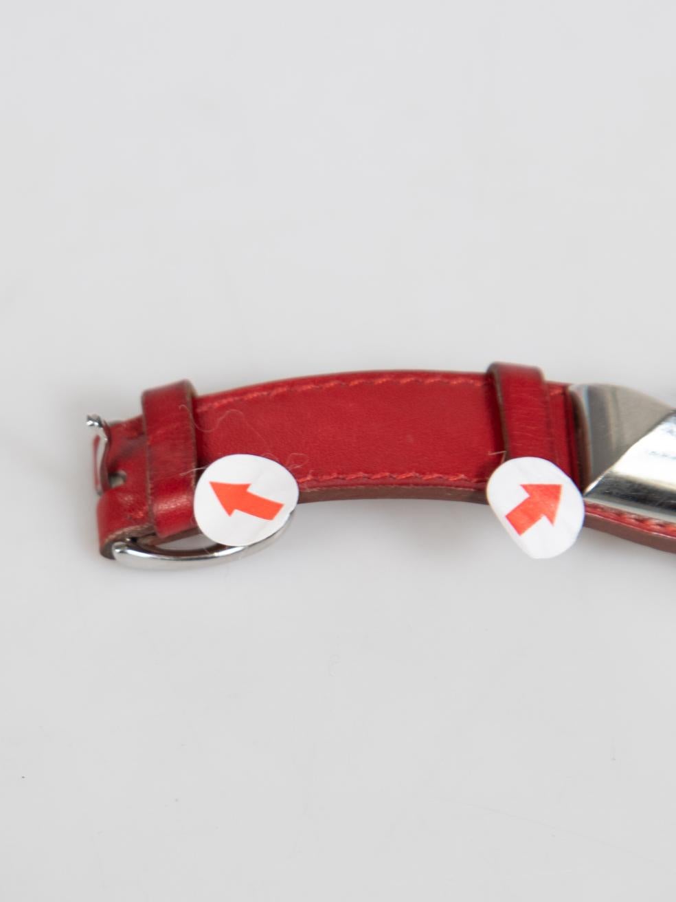 Hermès 1995 Silver With Red Leather Médor Watch 4