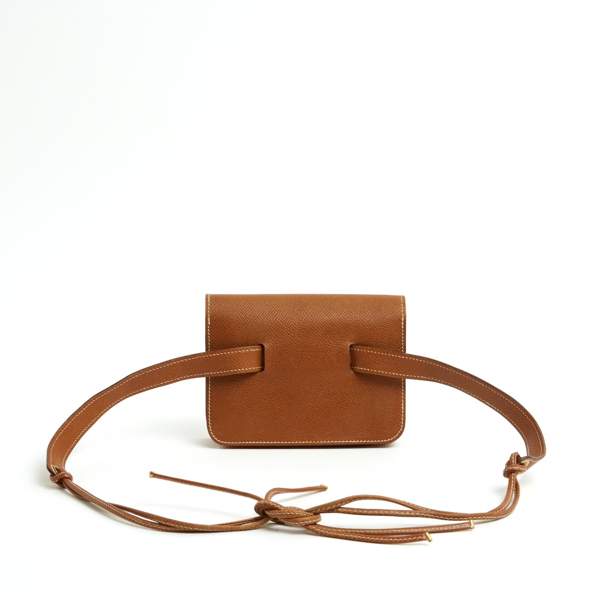 Brown Hermès 1995s Sac ceinture Floride Epsom leather bag clutch on belt Hermes