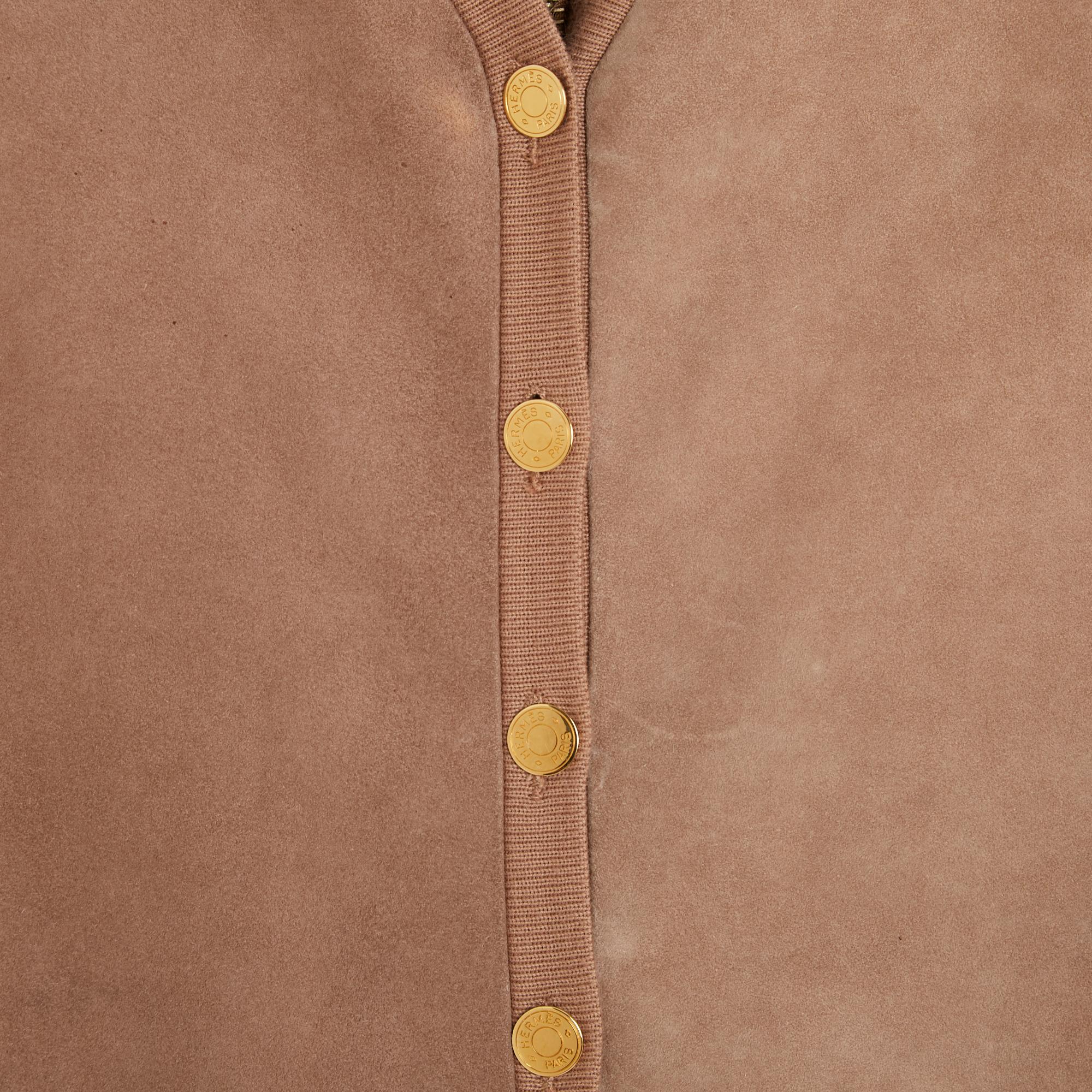Brown Hermès 1995s Top Ensemble FR38 Toffee Suede and Cotton Twin Set UK10 US8 Hermes