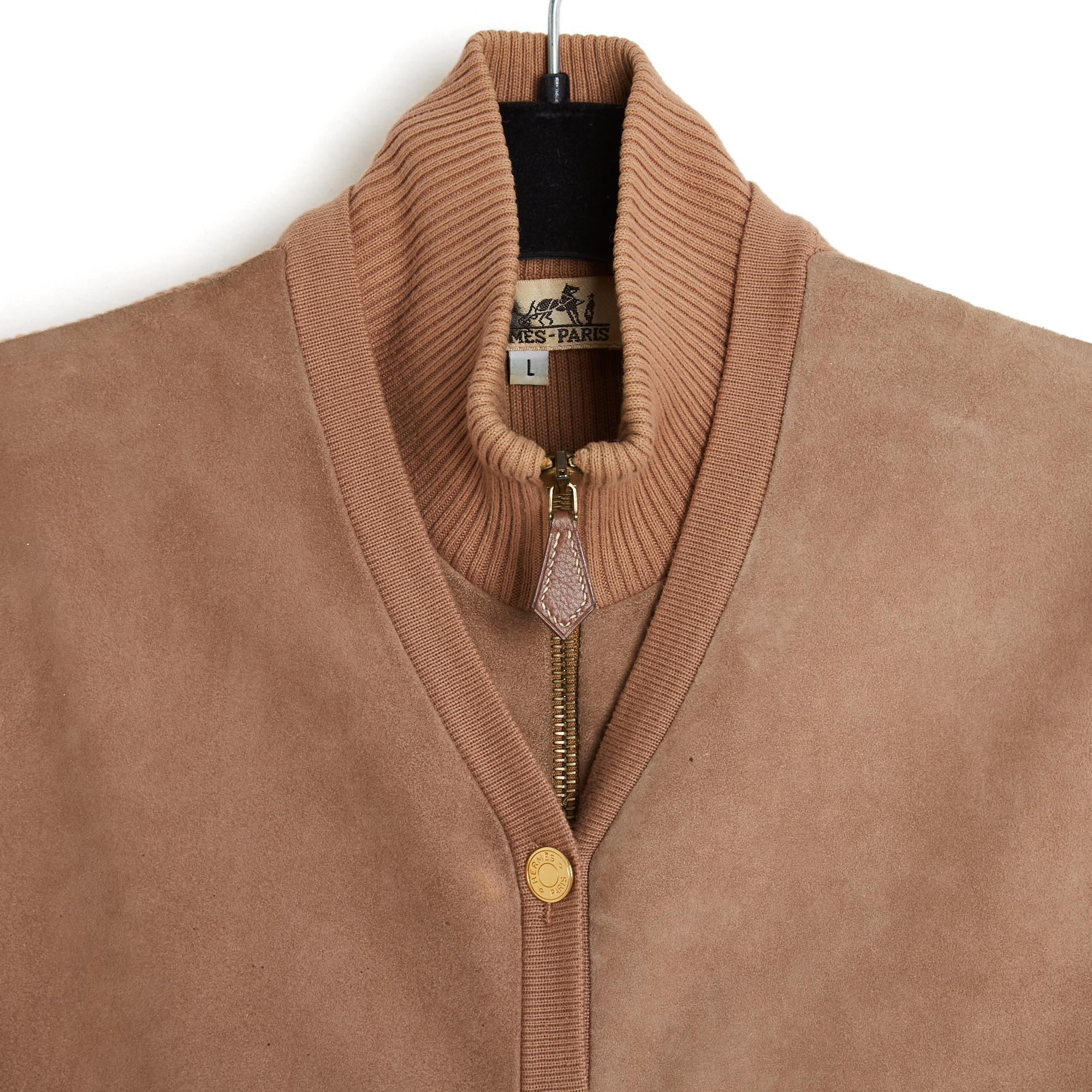 Women's Hermès 1995s Top Ensemble FR38 Toffee Suede and Cotton Twin Set UK10 US8 Hermes
