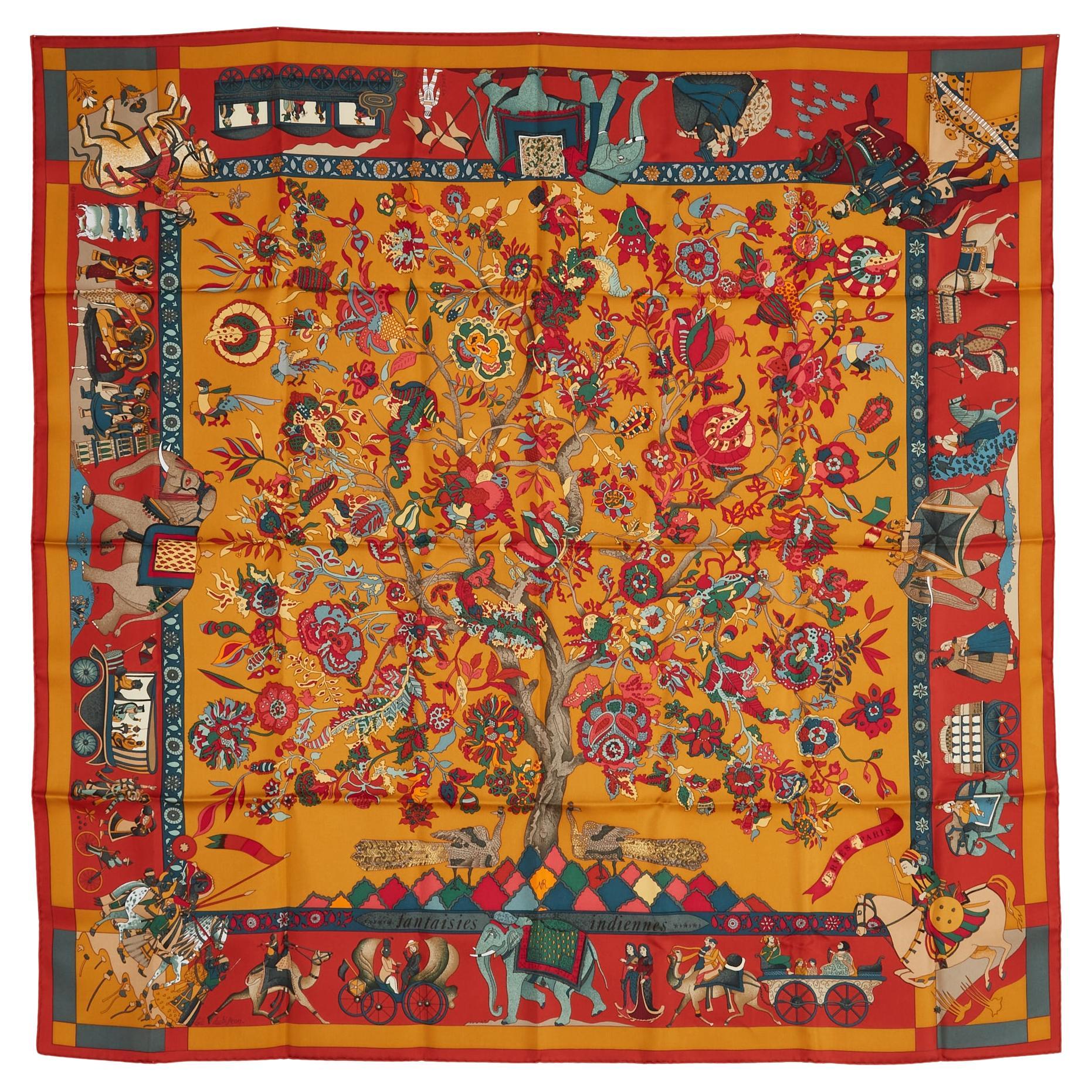 Hermès 1996 Foulard Carré 90 Fantaisies Indiennes Silk Twill Scarf Hermes