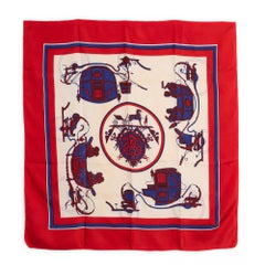 Hermès 1996 Foulard Soie Carré 90 Ex Libris Red Silk Twill Scarf