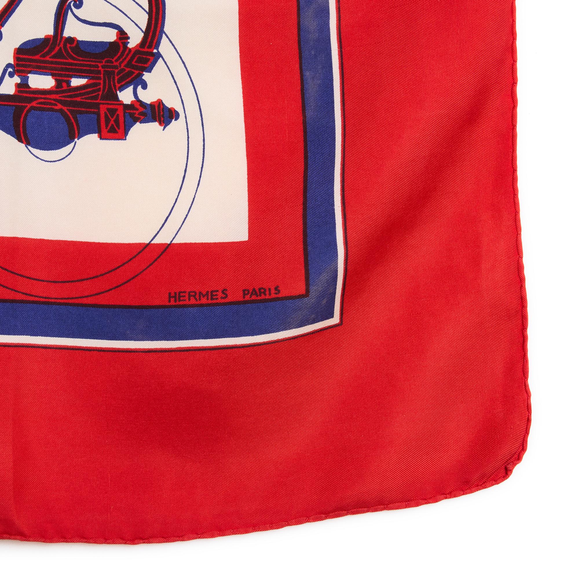 Hermès 1996 Foulard Soie Carré 90 Ex Libris Red Silk Twill Scarf In Good Condition In PARIS, FR