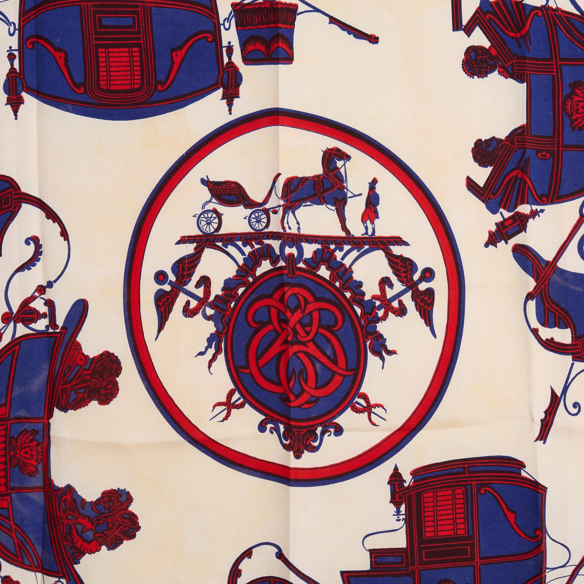 Women's or Men's Hermès 1996 Foulard Soie Carré 90 Ex Libris Red Silk Twill Scarf