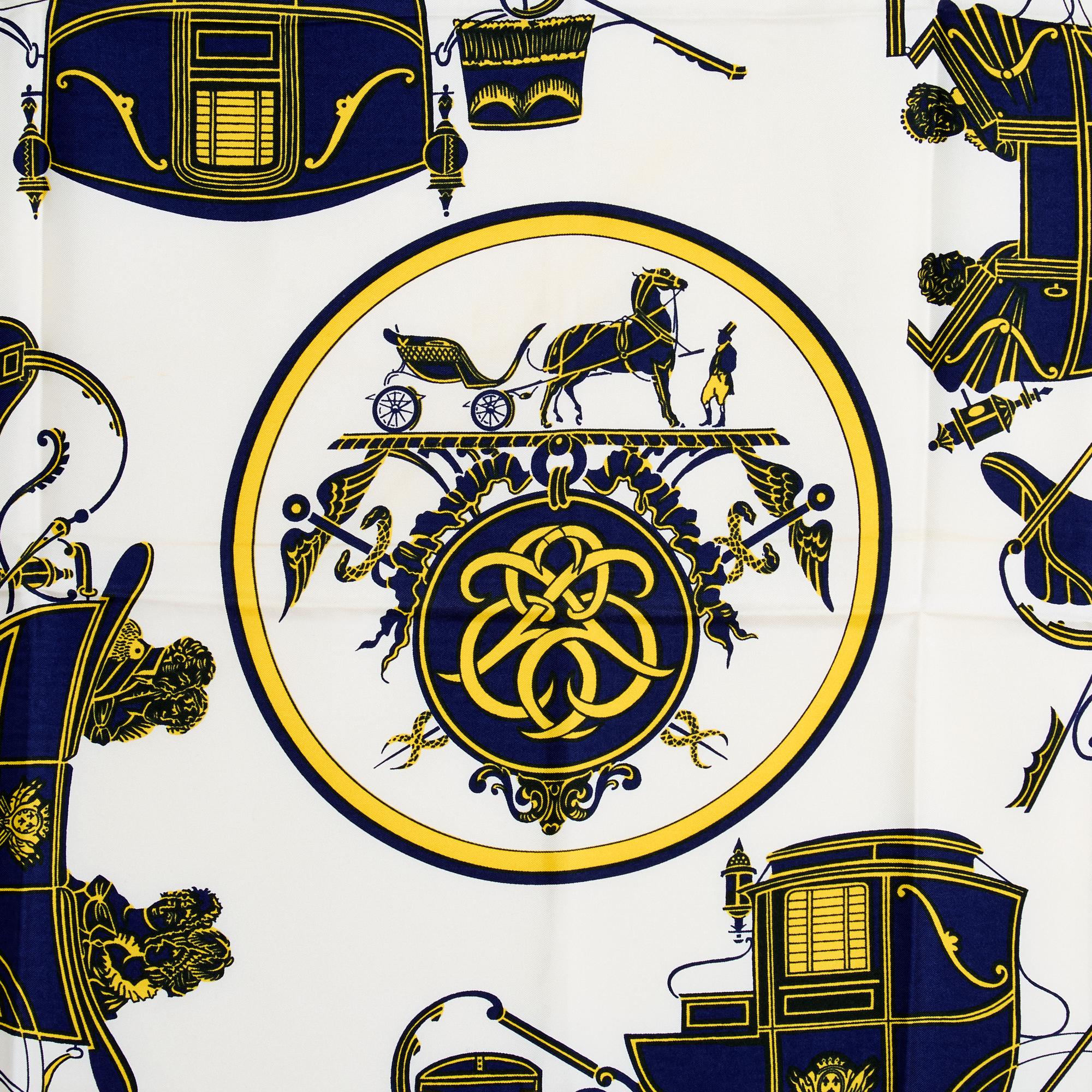 Hermès 1996 Foulard Soie Carré 90 Ex Libris Yellow Silk Twill Scarf In Good Condition In PARIS, FR
