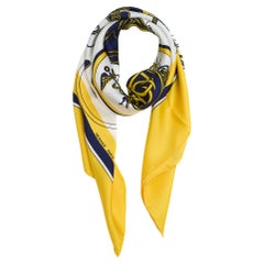 Hermès 1996 Foulard Soie Carré 90 Ex Libris Yellow Silk Twill Scarf