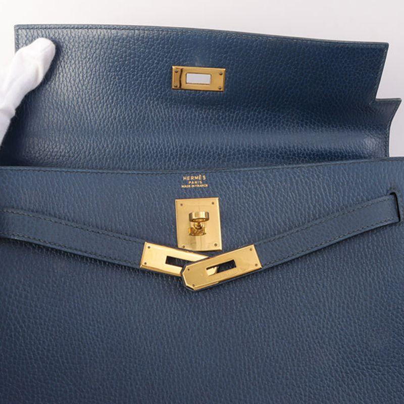 Hermes 1996 Made Kelly Top Handle Bag 32Cm Blue 9