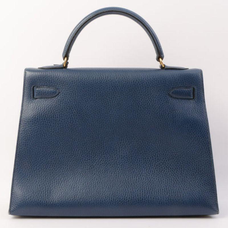 Hermes 1996 Made Kelly Top Handle Bag 32Cm Blue In Good Condition In London, GB