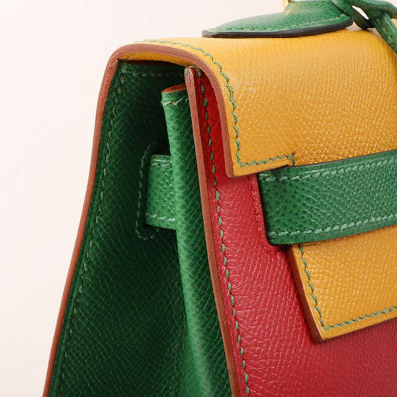 Hermes 1997 Made Kelly Bag 32Cm Red/Yellow/Green 16