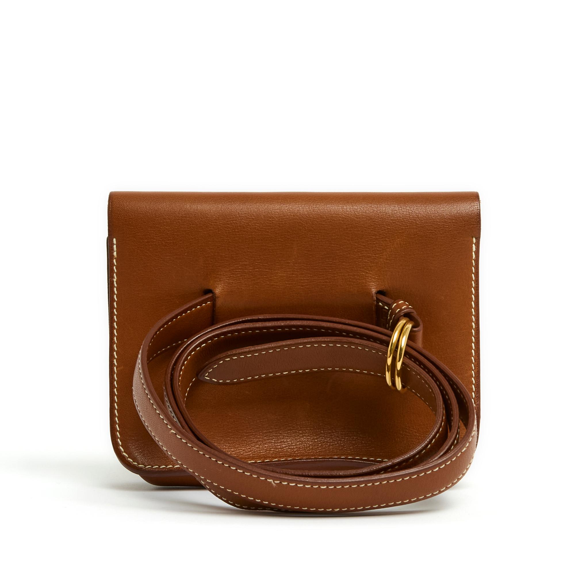 Brown Hermes 1997 Sac Pochette ceinture Floride Barenia leather bag clutch on belt For Sale