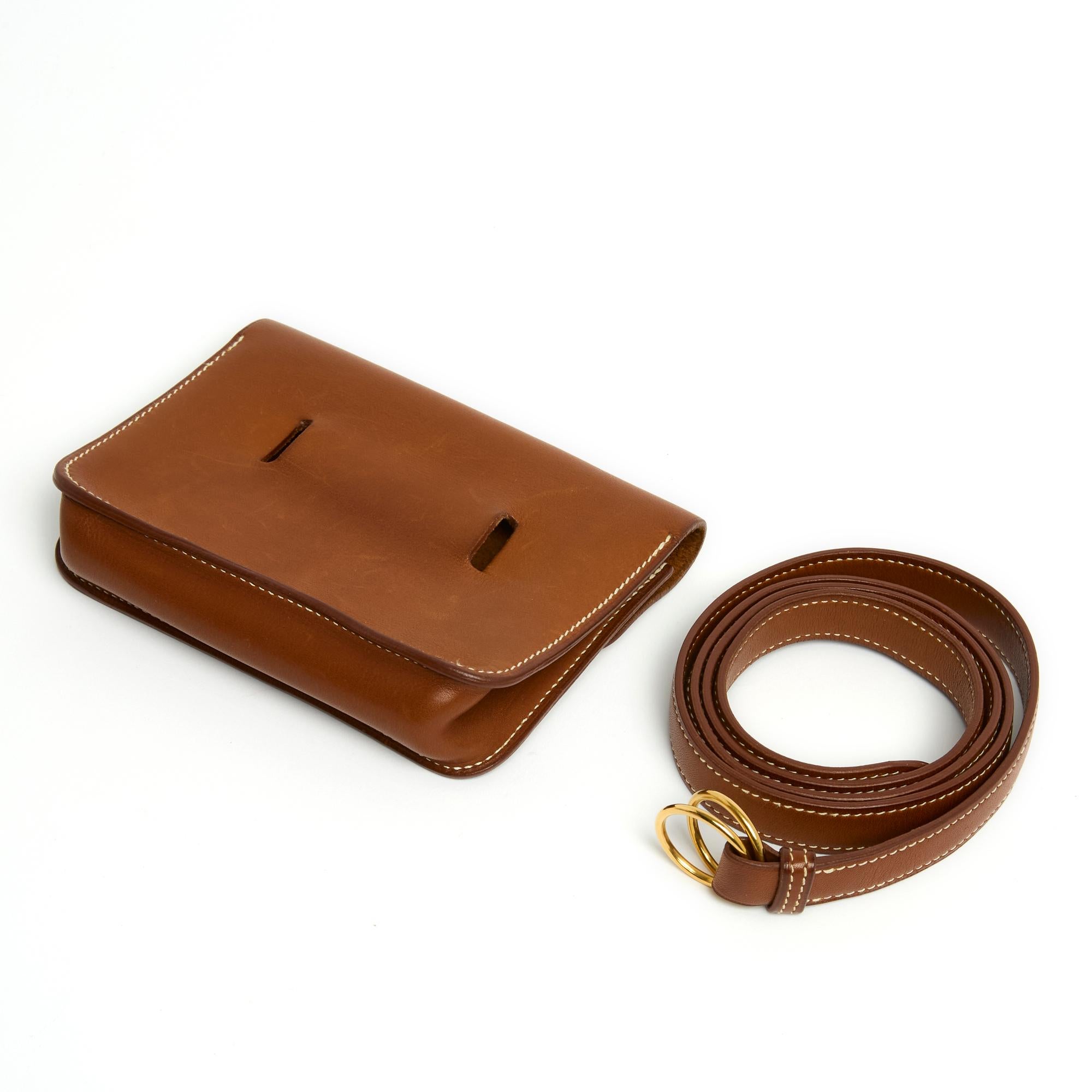 Hermes 1997 Sac Pochette ceinture Floride Barenia leather bag clutch on belt For Sale 1